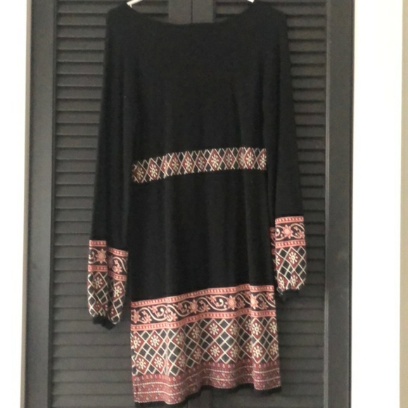 🆕Lucky Brand Y2k Boho Chic Cashmere Wool Blend Dress Black & Red Size Small - Picture 8 of 8